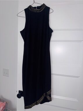 SLNY Black Sleeveless Midi Dress with Beaded Trim